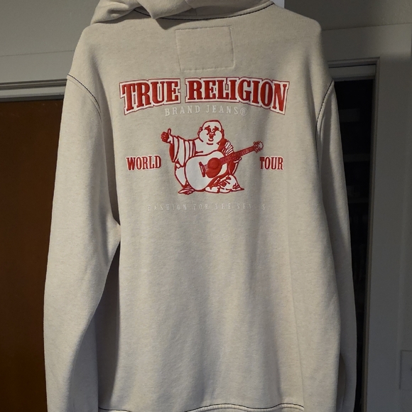 True Religion Off-White Zip-Up with Red Emblem - Picture 2 of 2